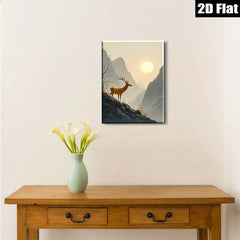 2D flat 1pc Majestic Deer Silhouette Mountain Landscape Wall Art for Living Room Bedroom Home Decor Farmhouse Rustic Modern Gallery Wrapped Canvas Prints