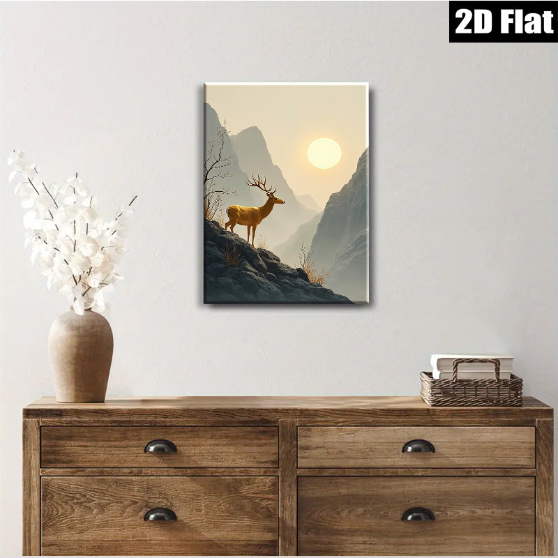 2D flat 1pc Majestic Deer Silhouette Mountain Landscape Wall Art for Living Room Bedroom Home Decor Farmhouse Rustic Modern Gallery Wrapped Canvas Prints