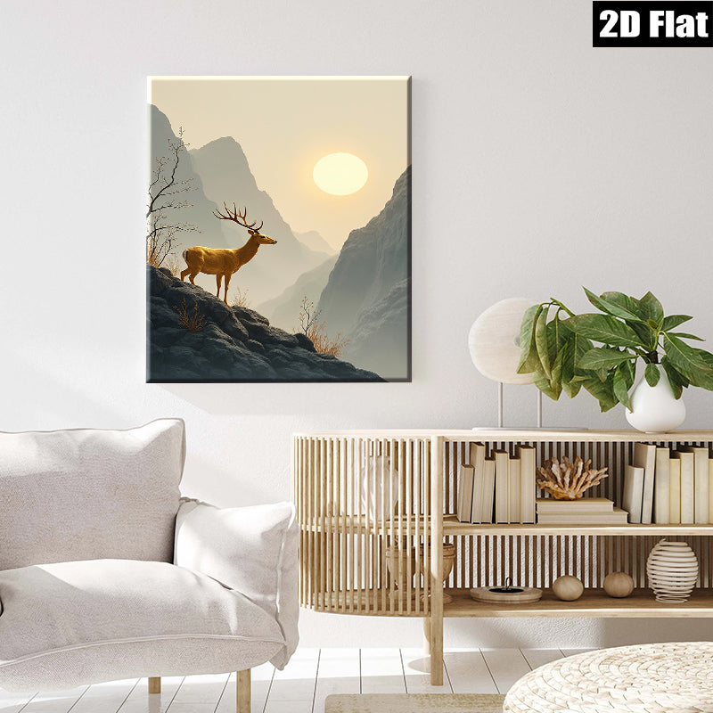 2D flat 1pc Majestic Deer Silhouette Mountain Landscape Wall Art for Living Room Bedroom Home Decor Farmhouse Rustic Modern Gallery Wrapped Canvas Prints