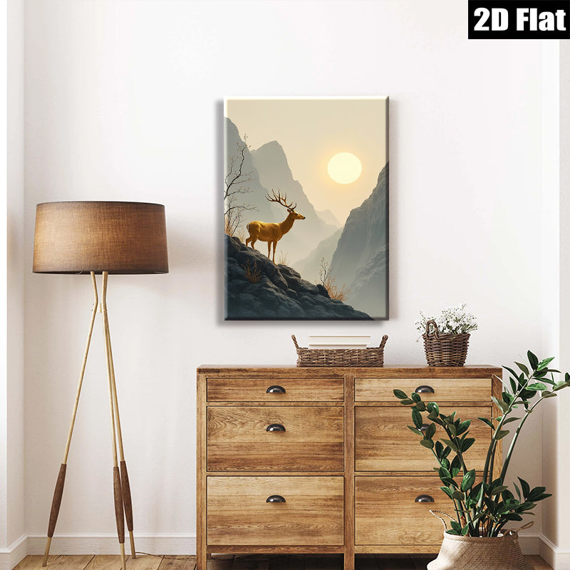 2D flat 1pc Majestic Deer Silhouette Mountain Landscape Wall Art for Living Room Bedroom Home Decor Farmhouse Rustic Modern Gallery Wrapped Canvas Prints