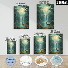 2D flat 1pc Majestic Deer by Waterfall Forest Canvas Wall Art Living Room Bedroom Home Decor Modern Farmhouse Rustic Style Gallery Wrapped Prints Ready to Hang