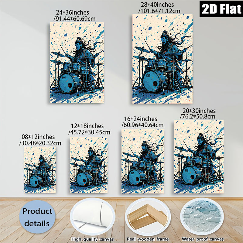 2D flat 1pc Majestic Drummer Canvas Wall Art Music Room Decor Living Room Paintings Modern Home Art Gift for Musicians Trending Now