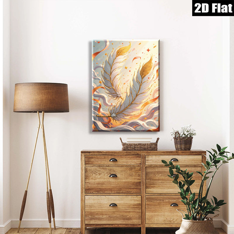 2D flat 1pc Majestic Eastern Dragon Feather Wall Art Canvas Prints For Living Room Bedroom Home Decor Modern Farmhouse Style Gallery Wrapped Ready To Hang
