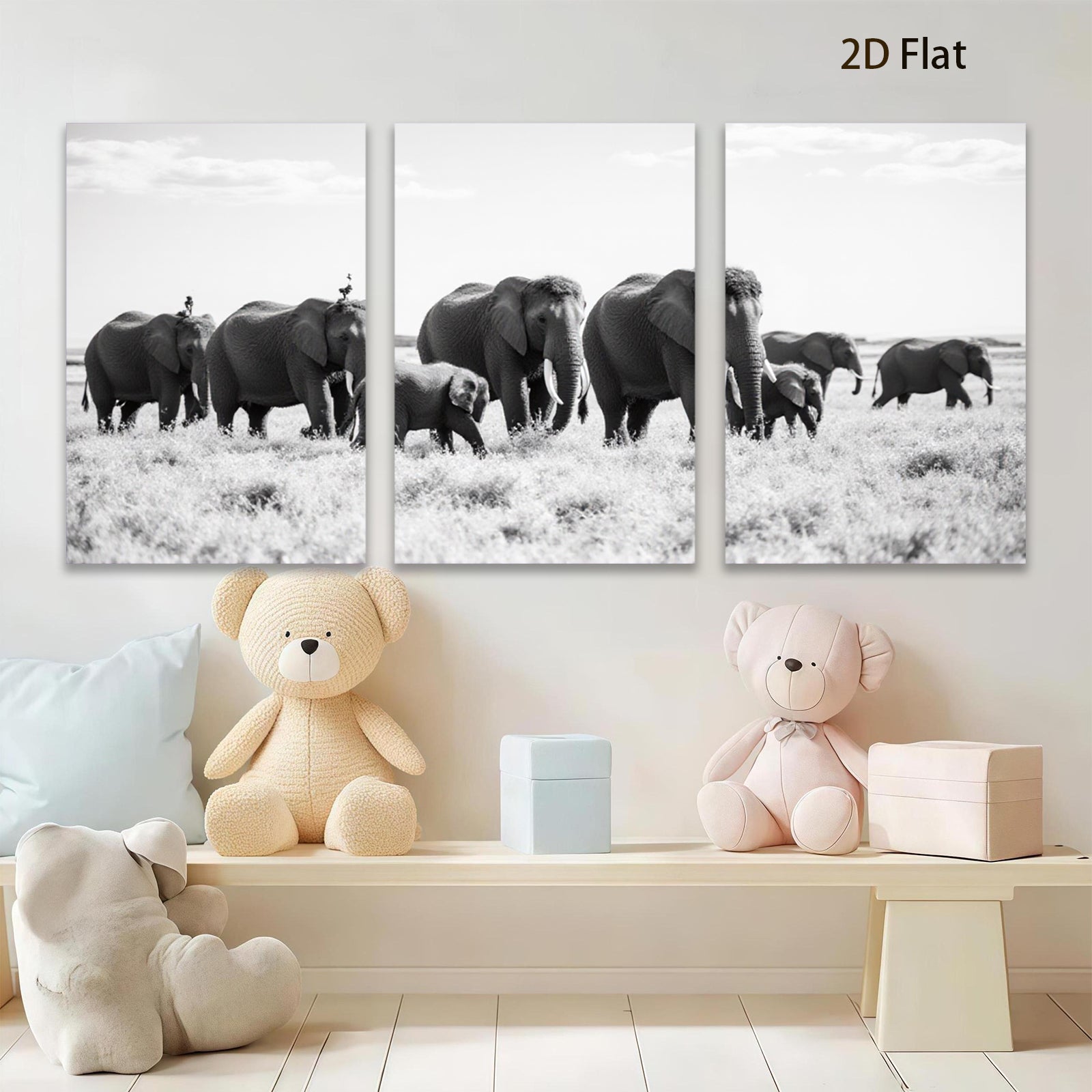 2D flat 1pc Majestic Elephant Family Crossing Savannah Grassland Wall Art Prints for Living Room Bedroom Modern Farmhouse Decor Gallery Wrapped Canvas Prints