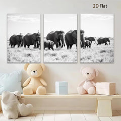 2D flat 1pc Majestic Elephant Family Crossing Savannah Grassland Wall Art Prints for Living Room Bedroom Modern Farmhouse Decor Gallery Wrapped Canvas Prints