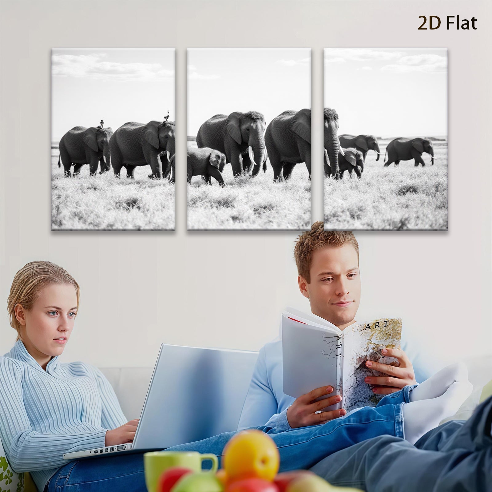 2D flat 1pc Majestic Elephant Family Crossing Savannah Grassland Wall Art Prints for Living Room Bedroom Modern Farmhouse Decor Gallery Wrapped Canvas Prints