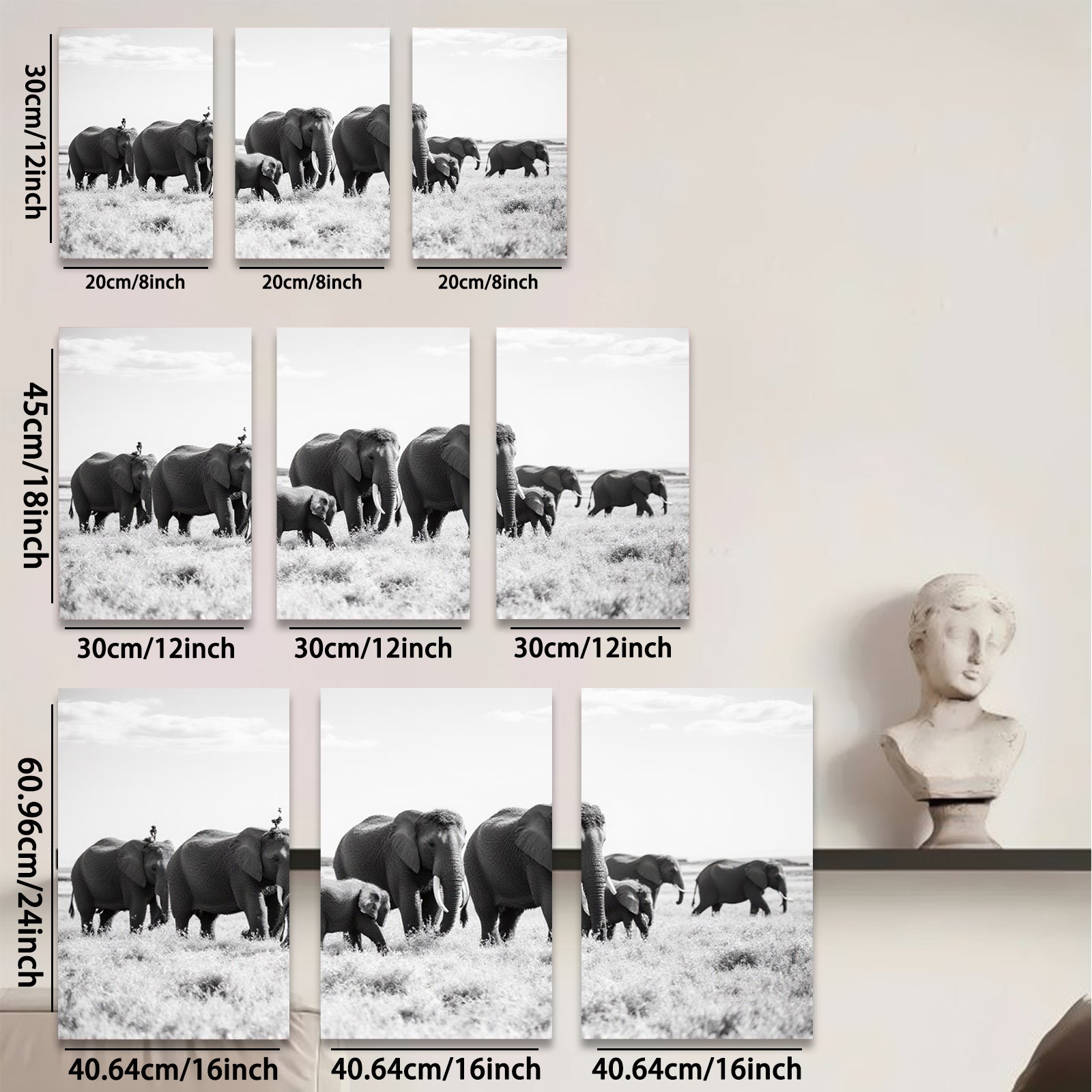 2D flat 1pc Majestic Elephant Family Crossing Savannah Grassland Wall Art Prints for Living Room Bedroom Modern Farmhouse Decor Gallery Wrapped Canvas Prints