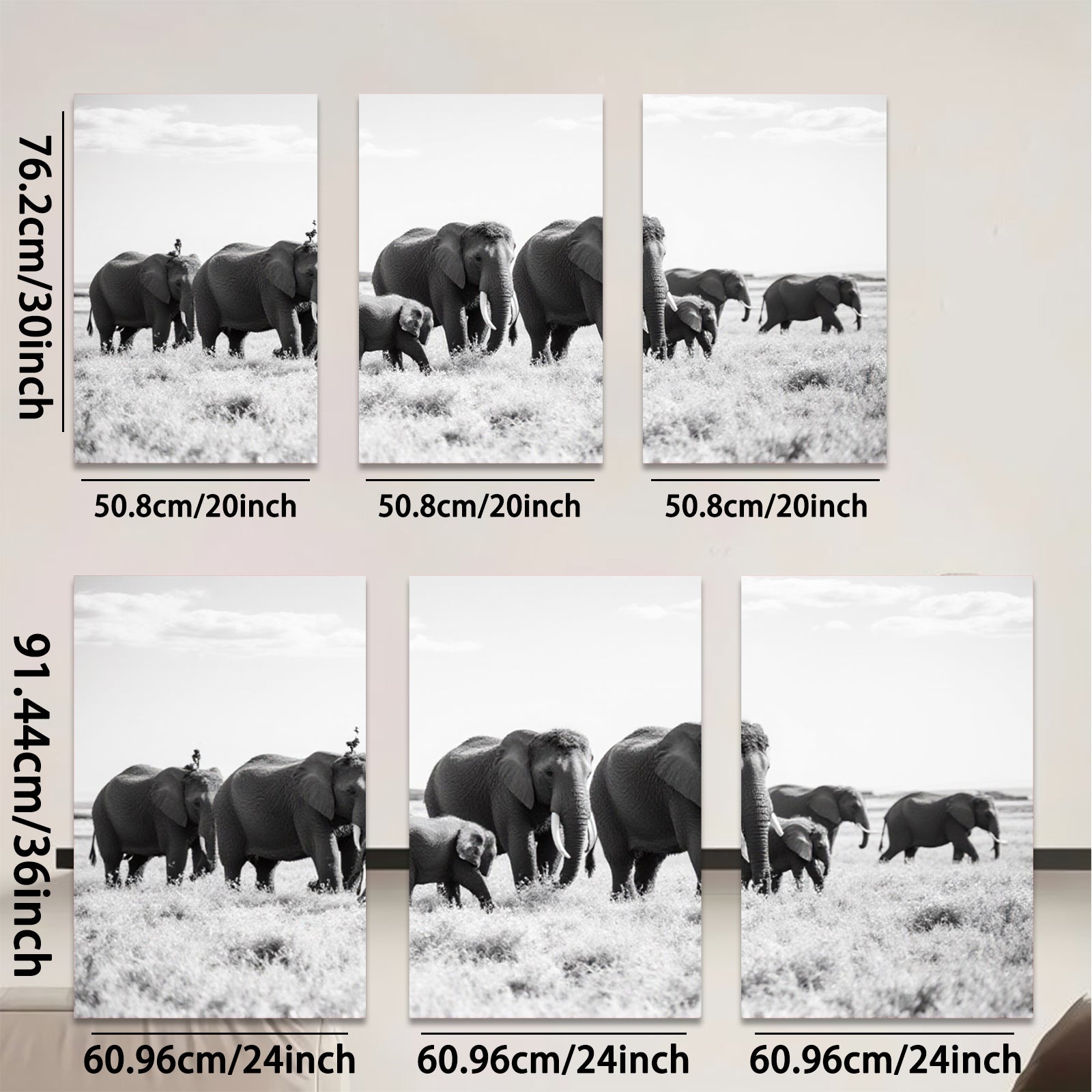 2D flat 1pc Majestic Elephant Family Crossing Savannah Grassland Wall Art Prints for Living Room Bedroom Modern Farmhouse Decor Gallery Wrapped Canvas Prints