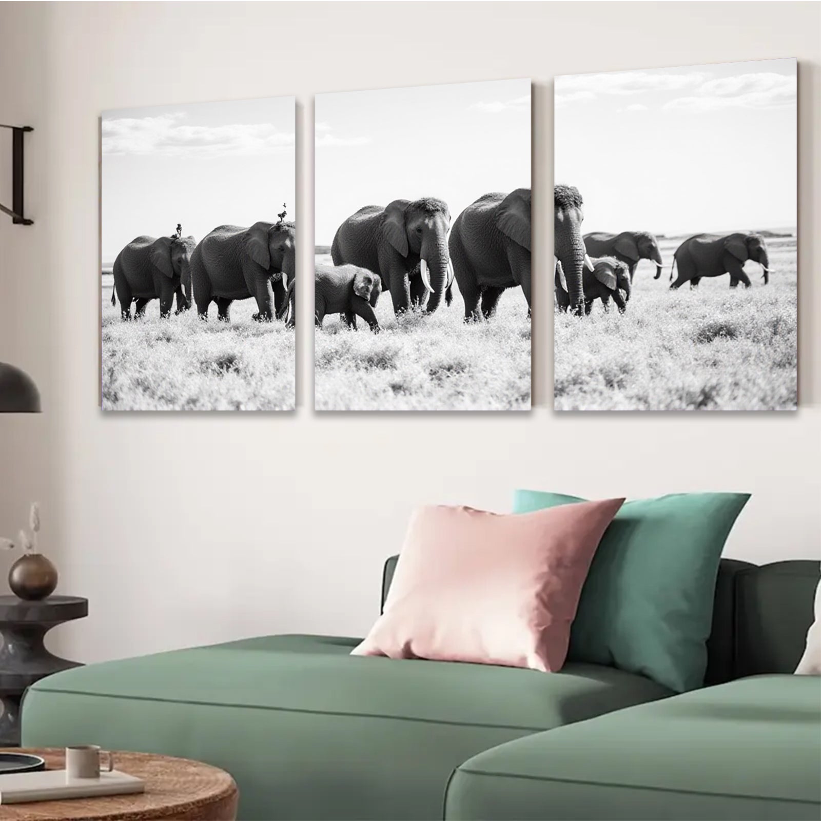 2D flat 1pc Majestic Elephant Family Crossing Savannah Grassland Wall Art Prints for Living Room Bedroom Modern Farmhouse Decor Gallery Wrapped Canvas Prints