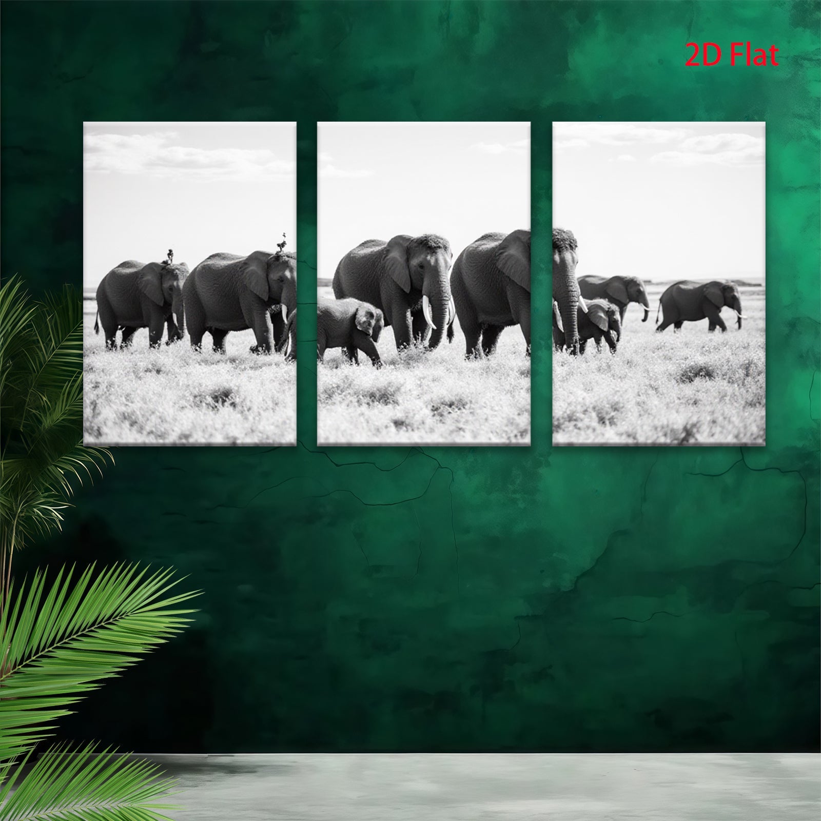 2D flat 1pc Majestic Elephant Family Crossing Savannah Grassland Wall Art Prints for Living Room Bedroom Modern Farmhouse Decor Gallery Wrapped Canvas Prints