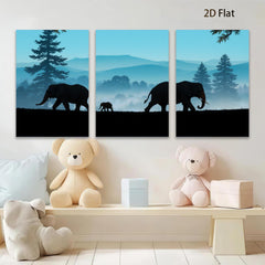 2D flat 1pc Majestic Elephant Family Silhouette Canvas Wall Art for Living Room Bedroom Home Decor Farmhouse Style Gallery Wrapped Ready to Hang