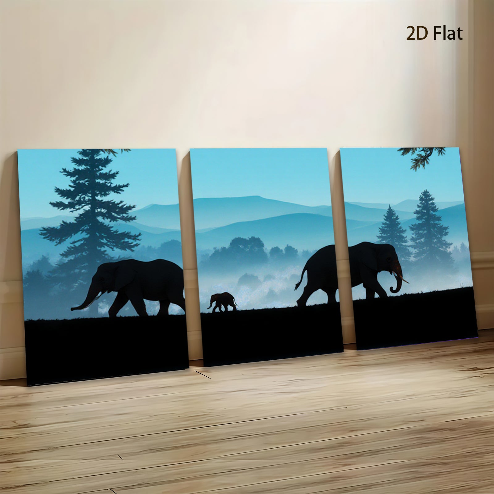 2D flat 1pc Majestic Elephant Family Silhouette Canvas Wall Art for Living Room Bedroom Home Decor Farmhouse Style Gallery Wrapped Ready to Hang