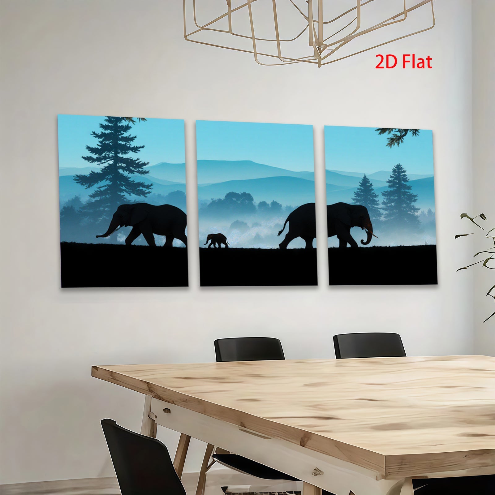 2D flat 1pc Majestic Elephant Family Silhouette Canvas Wall Art for Living Room Bedroom Home Decor Farmhouse Style Gallery Wrapped Ready to Hang