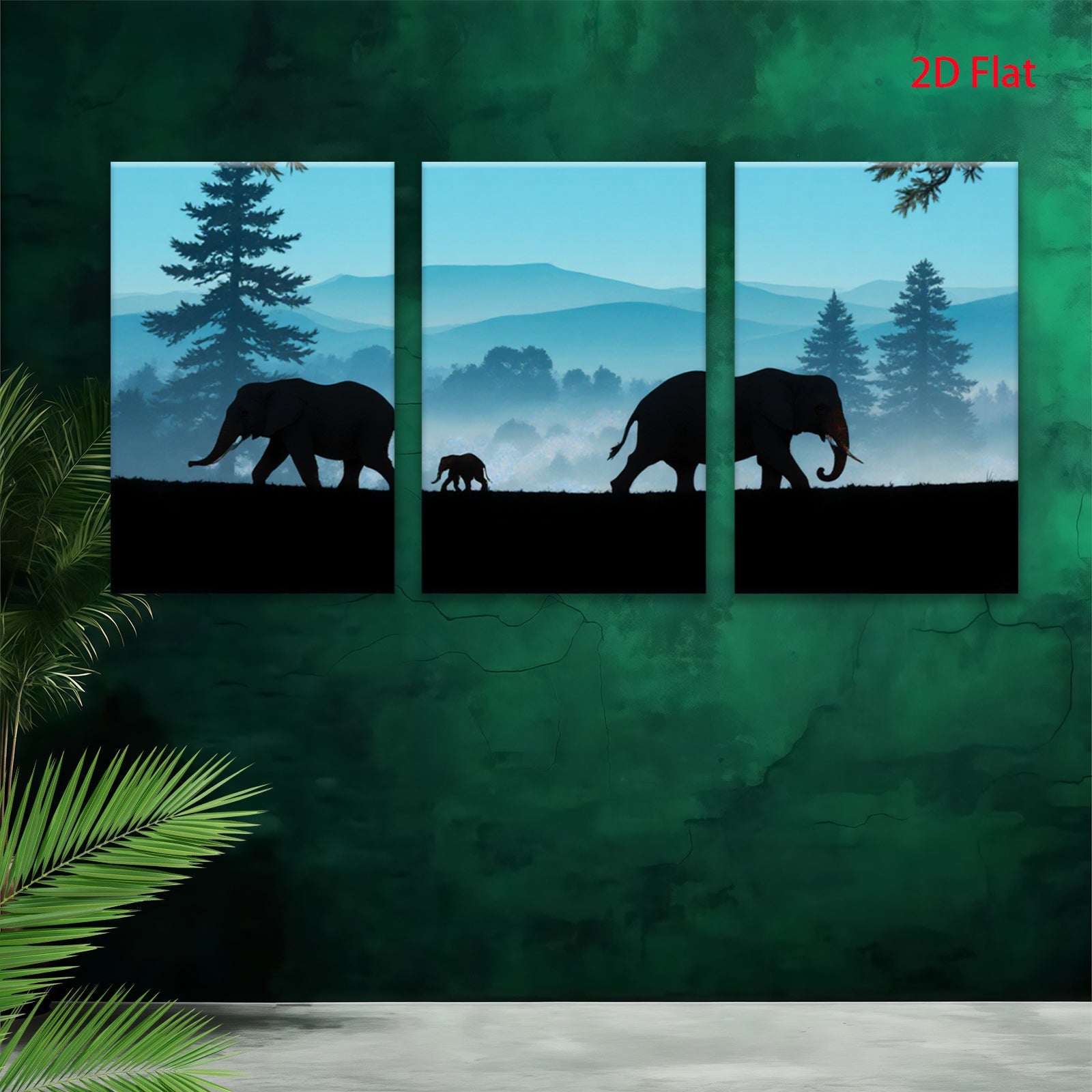 2D flat 1pc Majestic Elephant Family Silhouette Canvas Wall Art for Living Room Bedroom Home Decor Farmhouse Style Gallery Wrapped Ready to Hang