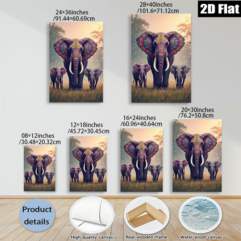 2D flat 1pc Majestic Elephant Family Wall Art Canvas Prints Living Room Bedroom Decor Farmhouse Style Gallery Wrapped Pictures Ready To Hang Modern Artwork