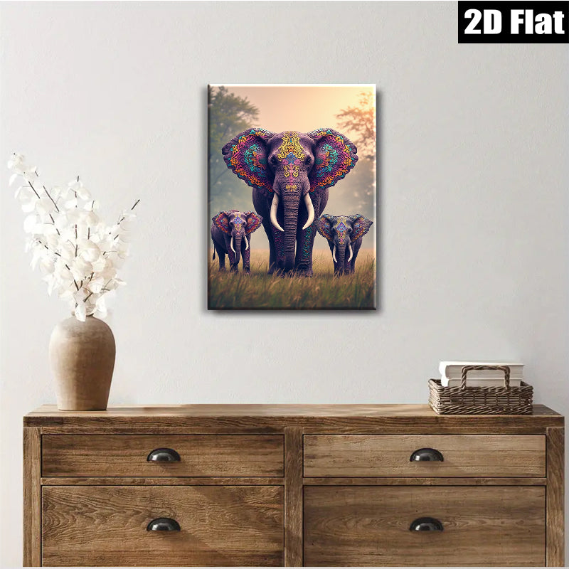 2D flat 1pc Majestic Elephant Family Wall Art Canvas Prints Living Room Bedroom Decor Farmhouse Style Gallery Wrapped Pictures Ready To Hang Modern Artwork
