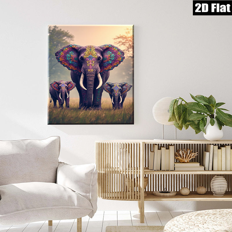 2D flat 1pc Majestic Elephant Family Wall Art Canvas Prints Living Room Bedroom Decor Farmhouse Style Gallery Wrapped Pictures Ready To Hang Modern Artwork