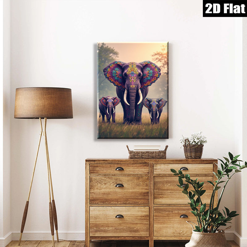 2D flat 1pc Majestic Elephant Family Wall Art Canvas Prints Living Room Bedroom Decor Farmhouse Style Gallery Wrapped Pictures Ready To Hang Modern Artwork