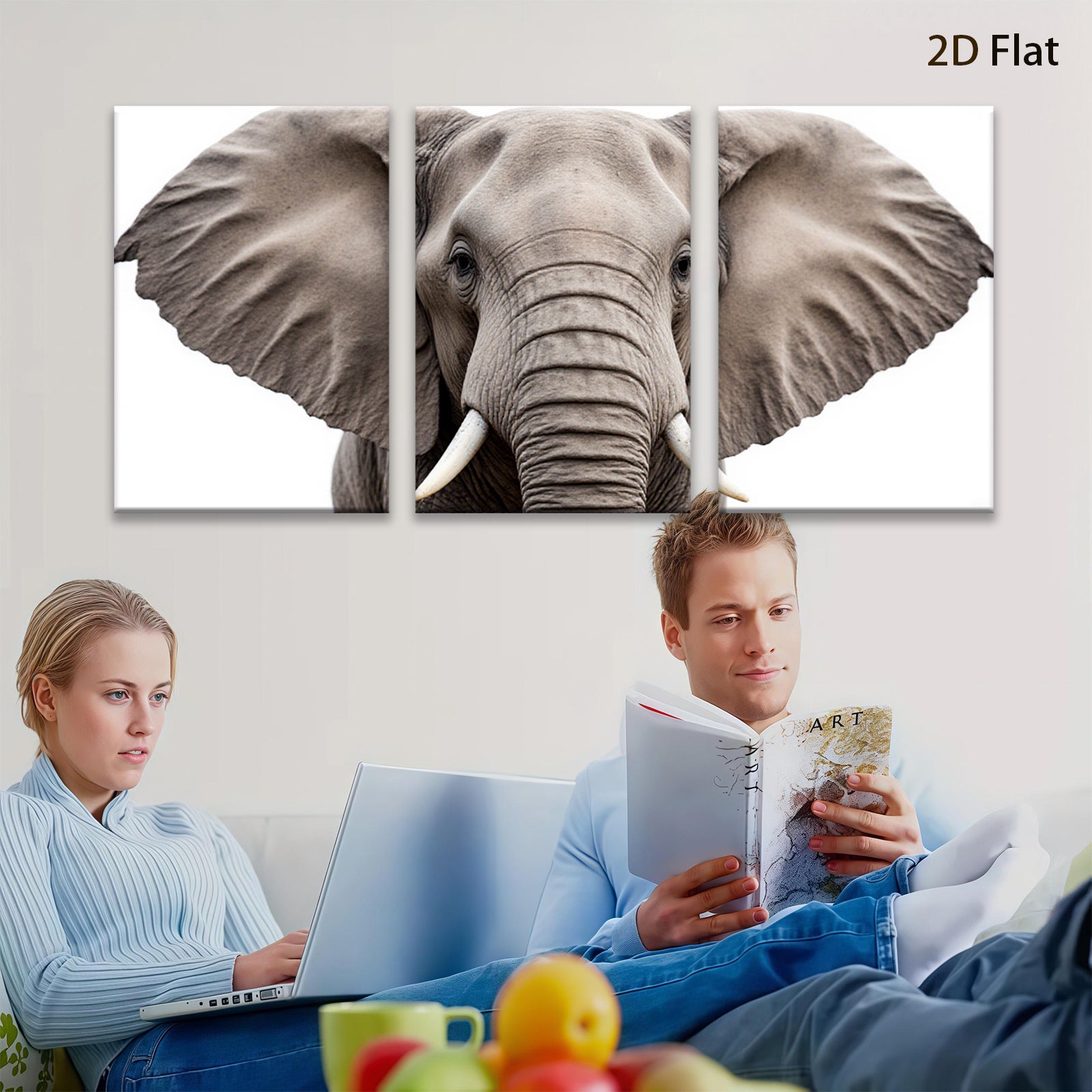 2D flat 1pc Majestic Elephant Head Portrait Wall Art Canvas Prints for Living Room Bedroom Decor Farmhouse Style Modern Gallery Wrapped Ready to Hang