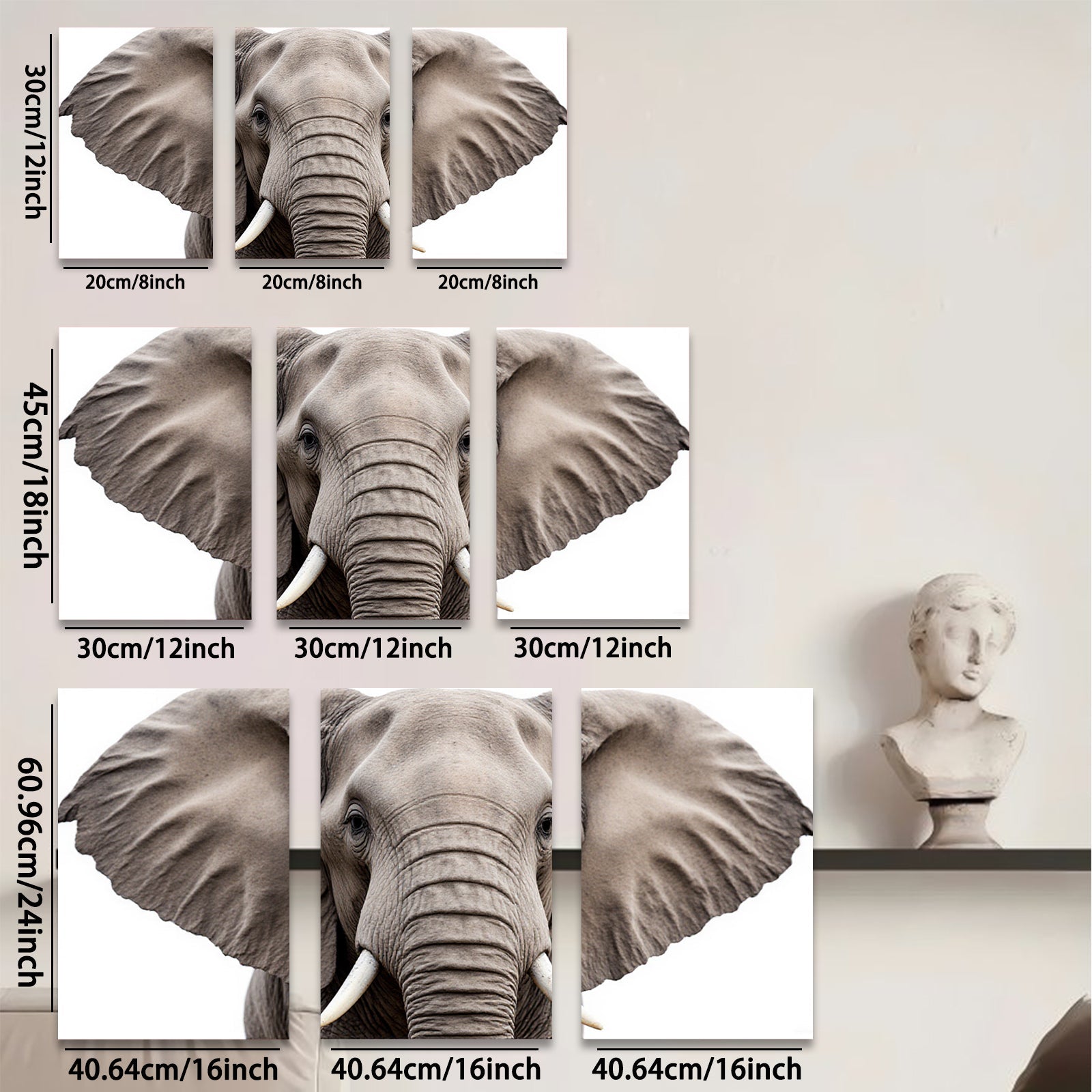 2D flat 1pc Majestic Elephant Head Portrait Wall Art Canvas Prints for Living Room Bedroom Decor Farmhouse Style Modern Gallery Wrapped Ready to Hang
