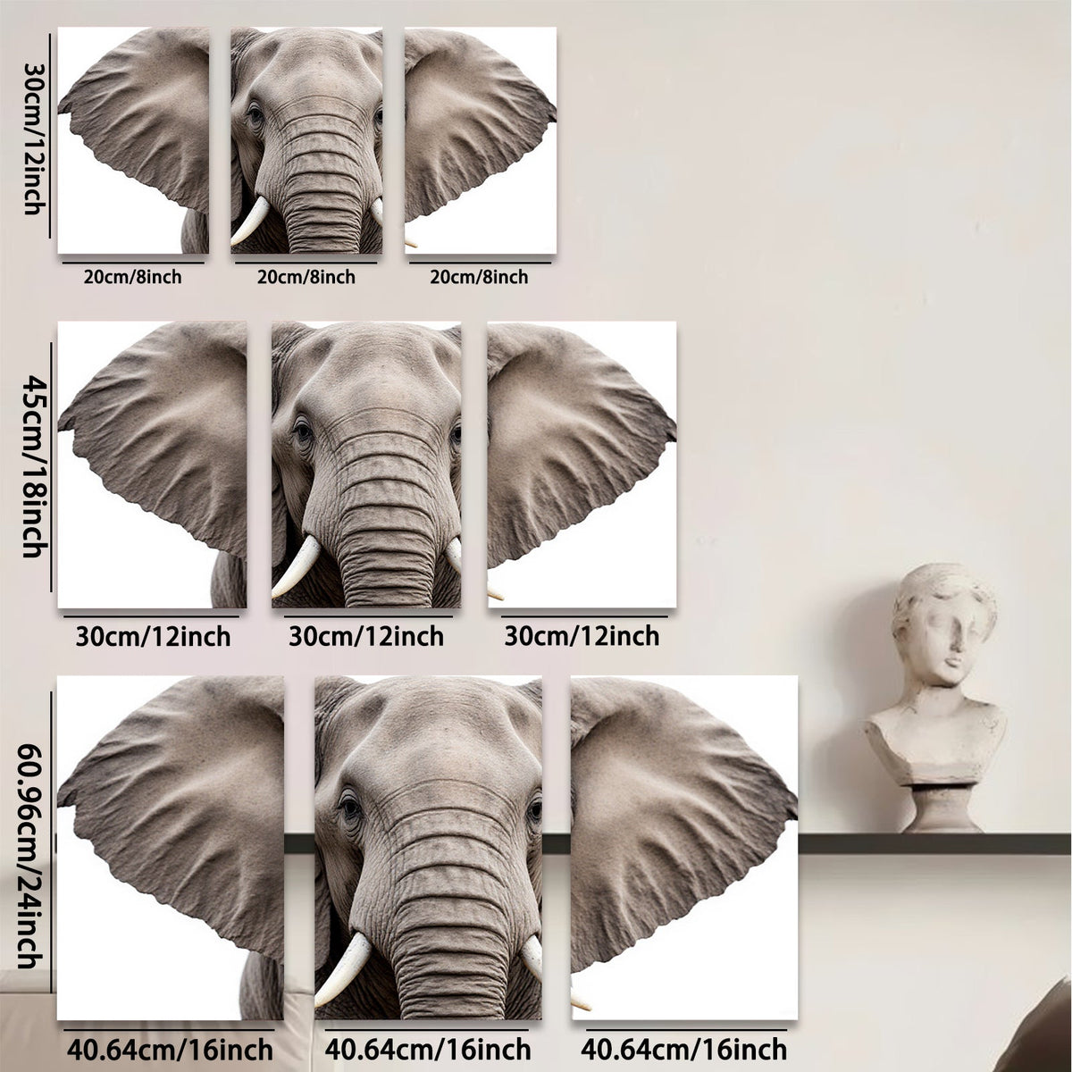2D flat 1pc Majestic Elephant Head Portrait Wall Art Canvas Prints for Living Room Bedroom Decor Farmhouse Style Modern Gallery Wrapped Ready to Hang