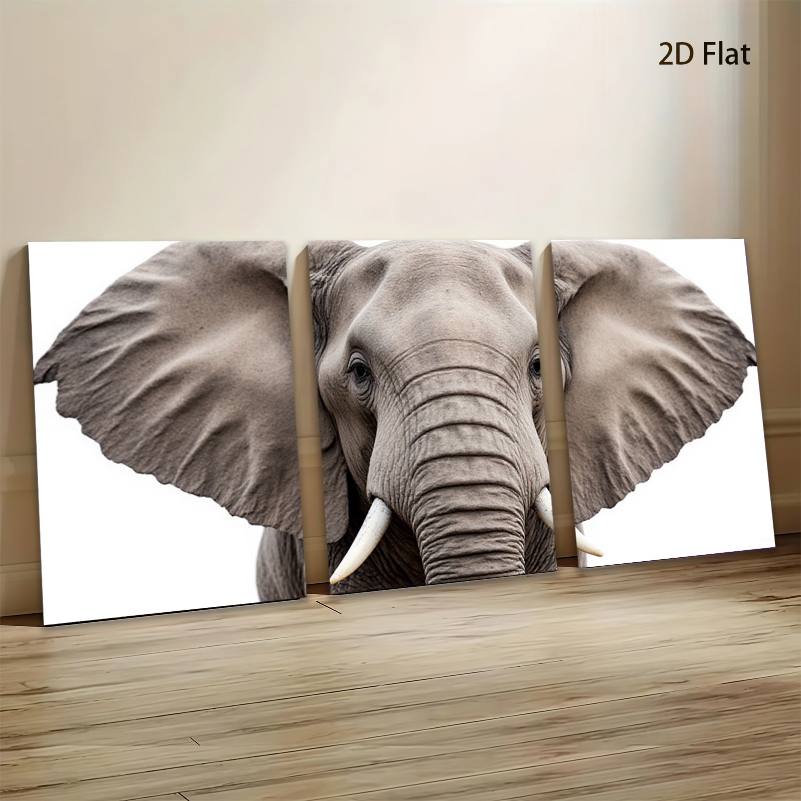 2D flat 1pc Majestic Elephant Head Portrait Wall Art Canvas Prints for Living Room Bedroom Decor Farmhouse Style Modern Gallery Wrapped Ready to Hang