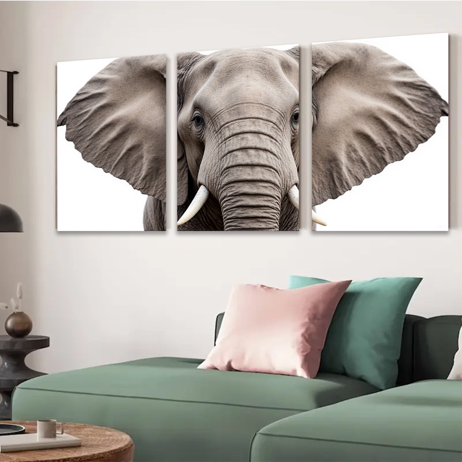 2D flat 1pc Majestic Elephant Head Portrait Wall Art Canvas Prints for Living Room Bedroom Decor Farmhouse Style Modern Gallery Wrapped Ready to Hang
