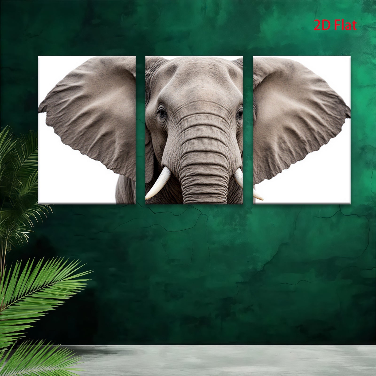 2D flat 1pc Majestic Elephant Head Portrait Wall Art Canvas Prints for Living Room Bedroom Decor Farmhouse Style Modern Gallery Wrapped Ready to Hang