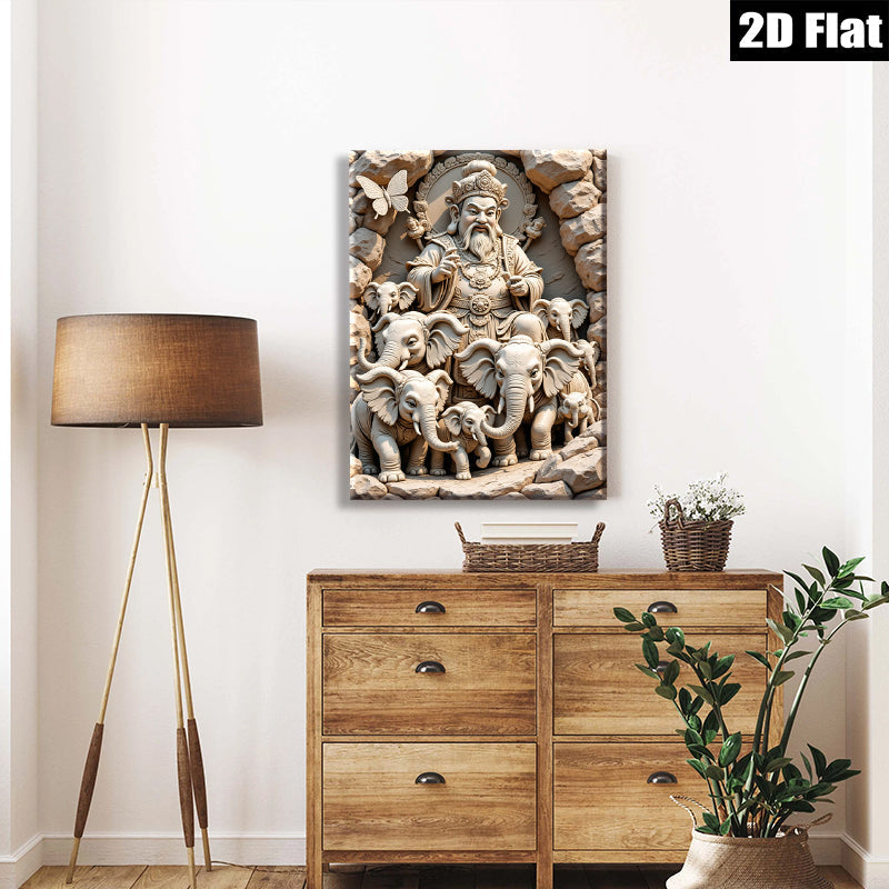 2D flat 1pc Majestic Elephant King Portrait Wall Art Decor Living Room Bedroom Gallery Wrapped Canvas Prints Modern Farmhouse Rustic Coastal Home Decor