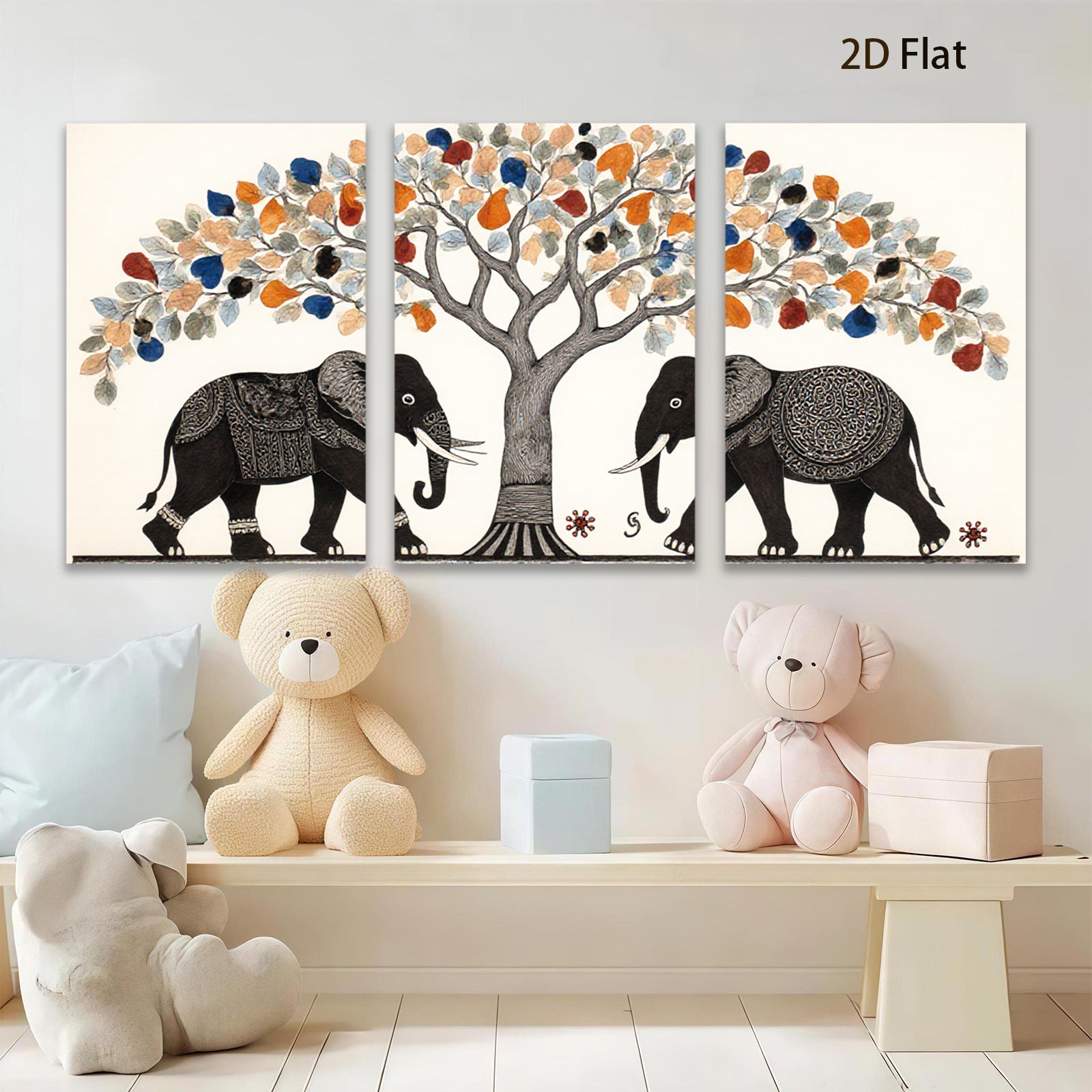 2D flat 1pc Majestic Elephant Pair Under Blooming Tree Wall Art Decor Living Room Bedroom Gallery Wrapped Canvas Prints Modern Farmhouse Style Home Decorations