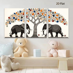 2D flat 1pc Majestic Elephant Pair Under Blooming Tree Wall Art Decor Living Room Bedroom Gallery Wrapped Canvas Prints Modern Farmhouse Style Home Decorations