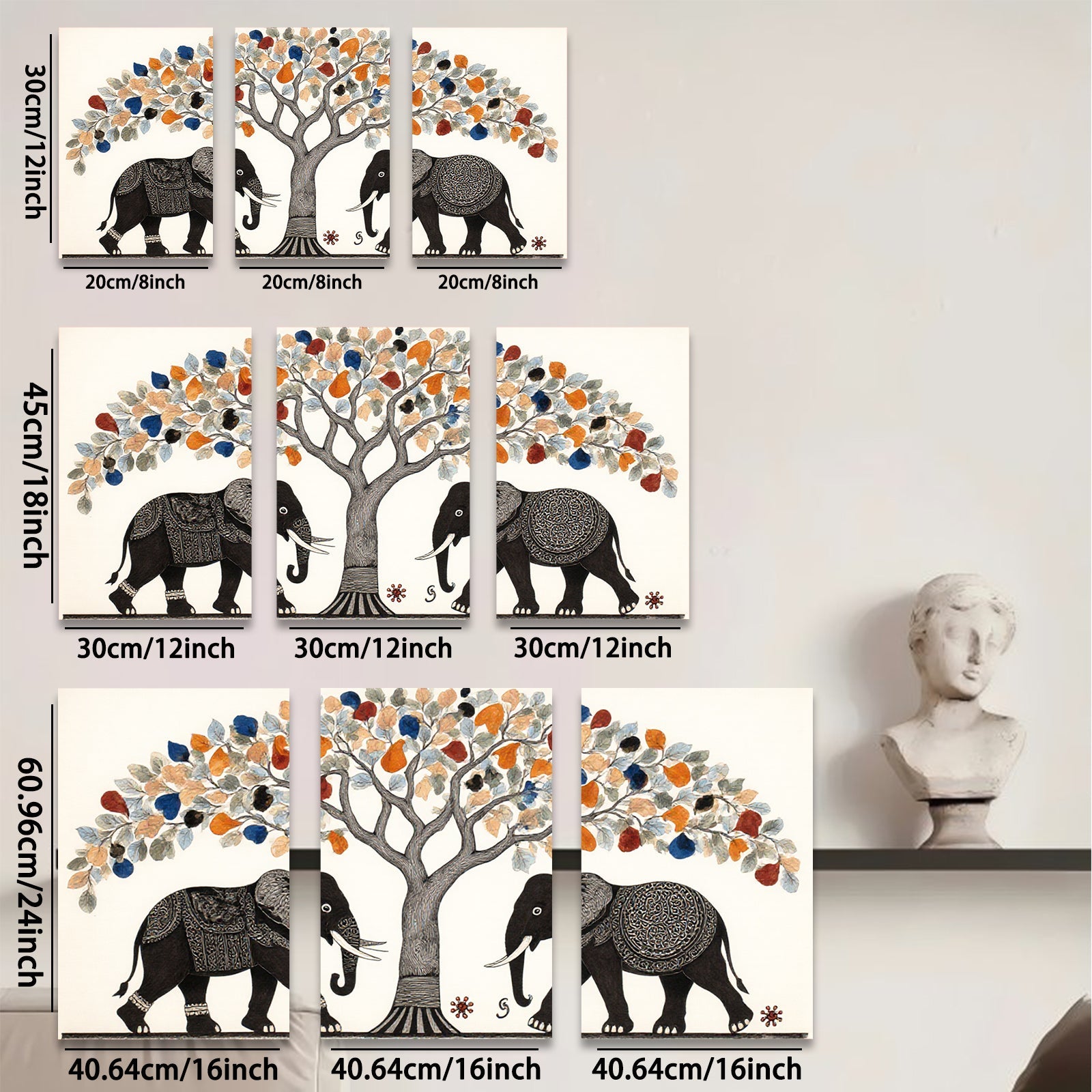 2D flat 1pc Majestic Elephant Pair Under Blooming Tree Wall Art Decor Living Room Bedroom Gallery Wrapped Canvas Prints Modern Farmhouse Style Home Decorations