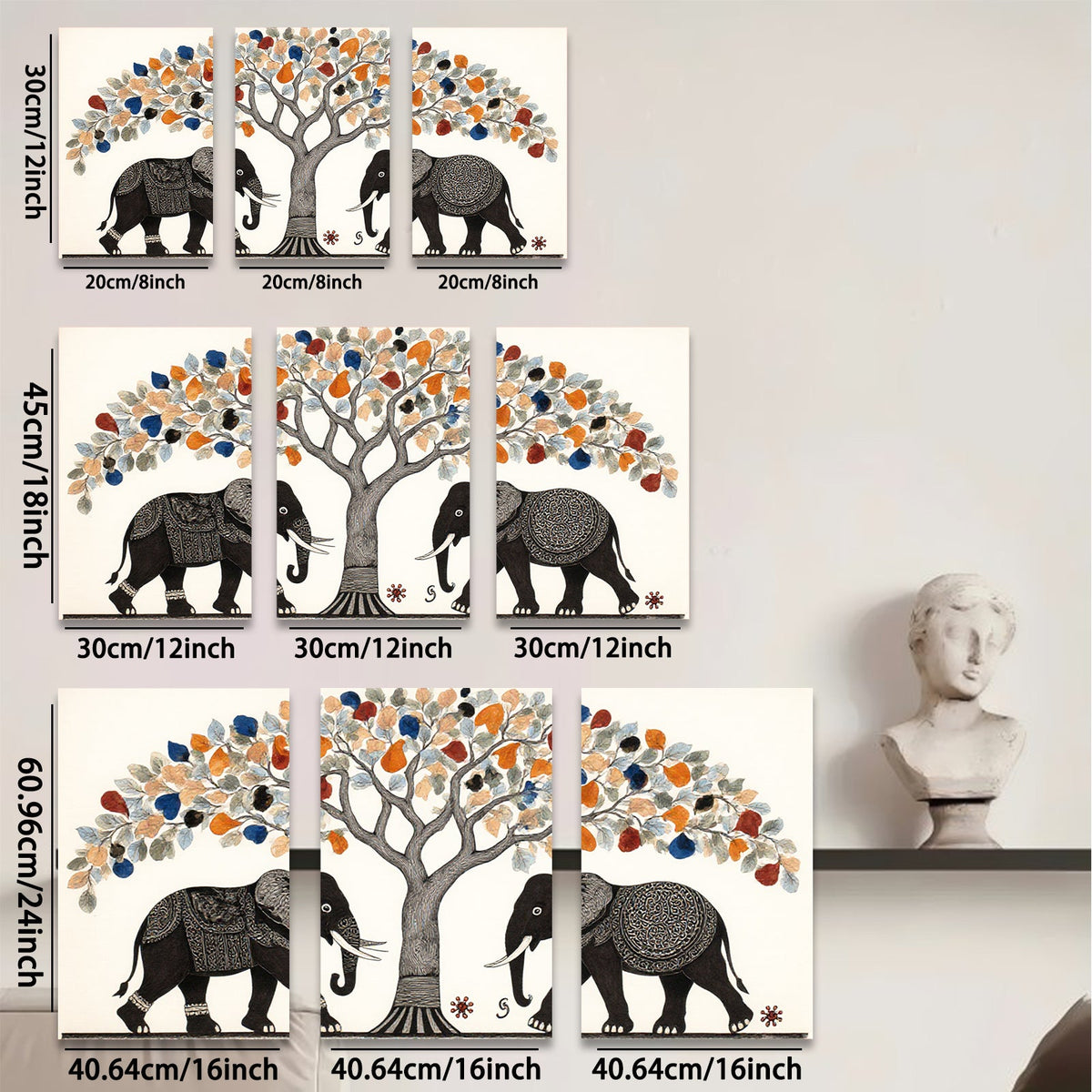 2D flat 1pc Majestic Elephant Pair Under Blooming Tree Wall Art Decor Living Room Bedroom Gallery Wrapped Canvas Prints Modern Farmhouse Style Home Decorations