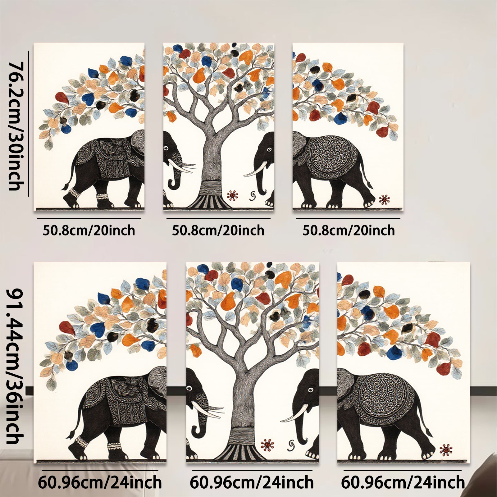2D flat 1pc Majestic Elephant Pair Under Blooming Tree Wall Art Decor Living Room Bedroom Gallery Wrapped Canvas Prints Modern Farmhouse Style Home Decorations