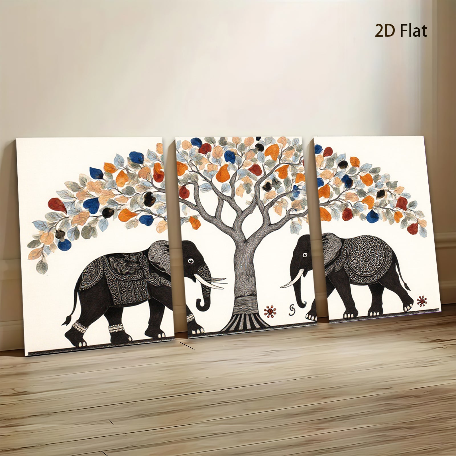 2D flat 1pc Majestic Elephant Pair Under Blooming Tree Wall Art Decor Living Room Bedroom Gallery Wrapped Canvas Prints Modern Farmhouse Style Home Decorations