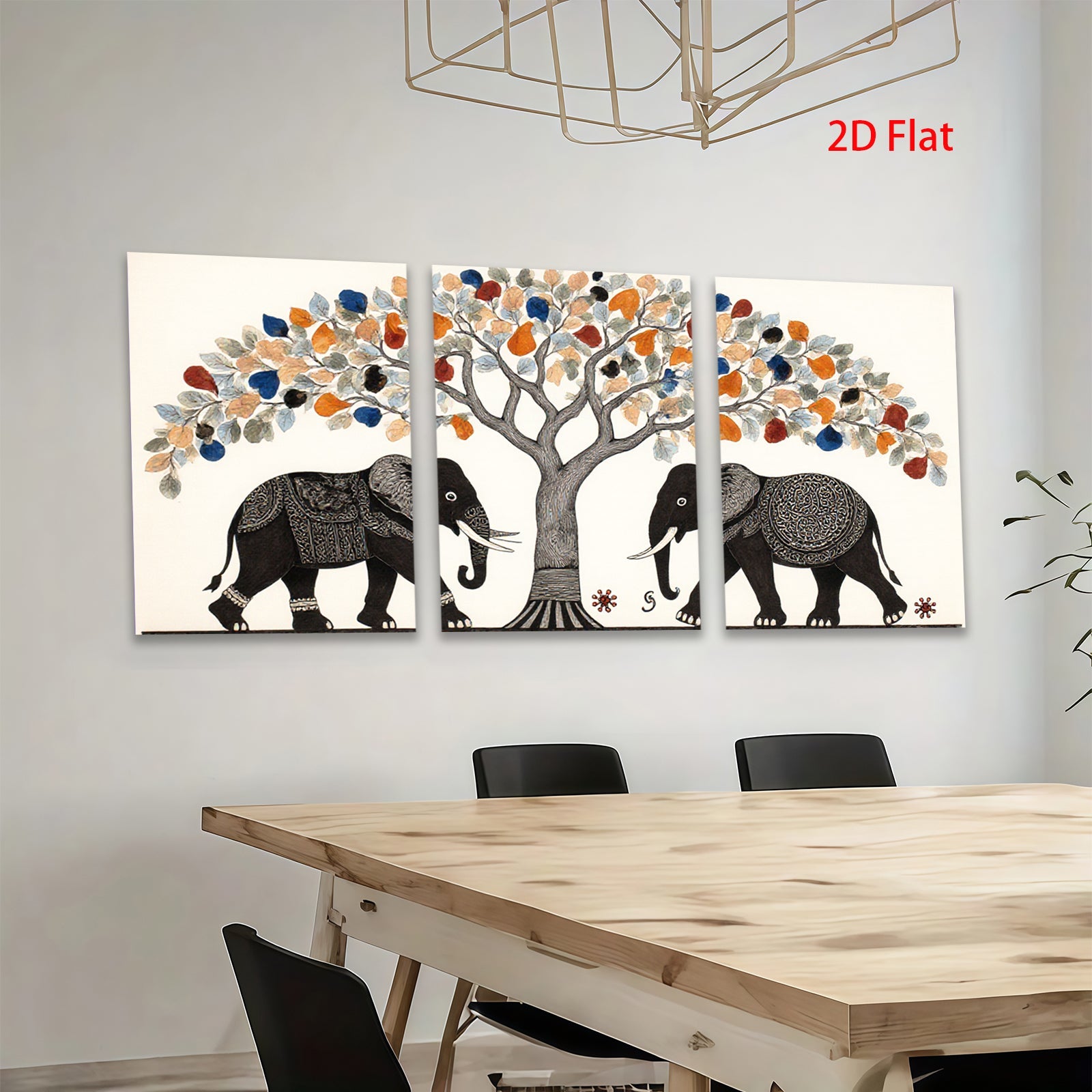 2D flat 1pc Majestic Elephant Pair Under Blooming Tree Wall Art Decor Living Room Bedroom Gallery Wrapped Canvas Prints Modern Farmhouse Style Home Decorations