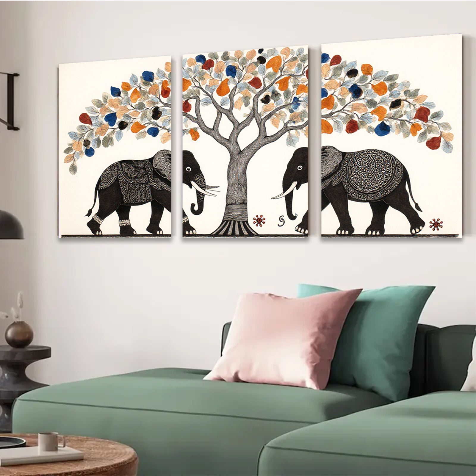 2D flat 1pc Majestic Elephant Pair Under Blooming Tree Wall Art Decor Living Room Bedroom Gallery Wrapped Canvas Prints Modern Farmhouse Style Home Decorations