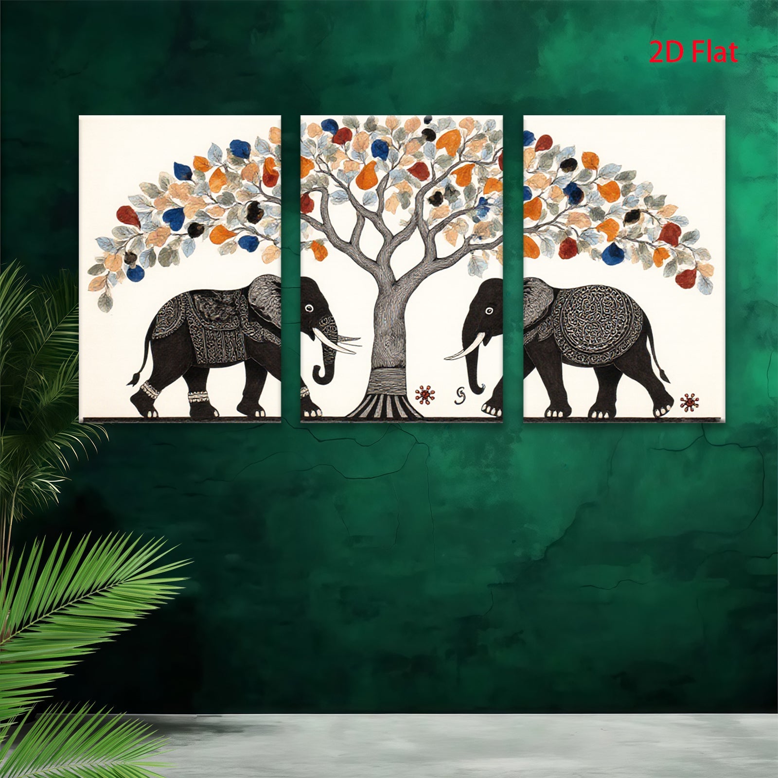 2D flat 1pc Majestic Elephant Pair Under Blooming Tree Wall Art Decor Living Room Bedroom Gallery Wrapped Canvas Prints Modern Farmhouse Style Home Decorations