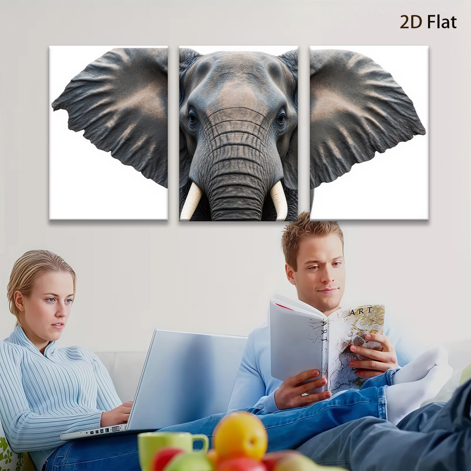 2D flat 1pc Majestic Elephant Portrait Wildlife Art Canvas Wall Decor Living Room Bedroom Modern Farmhouse Gallery Wrapped Timeless Art