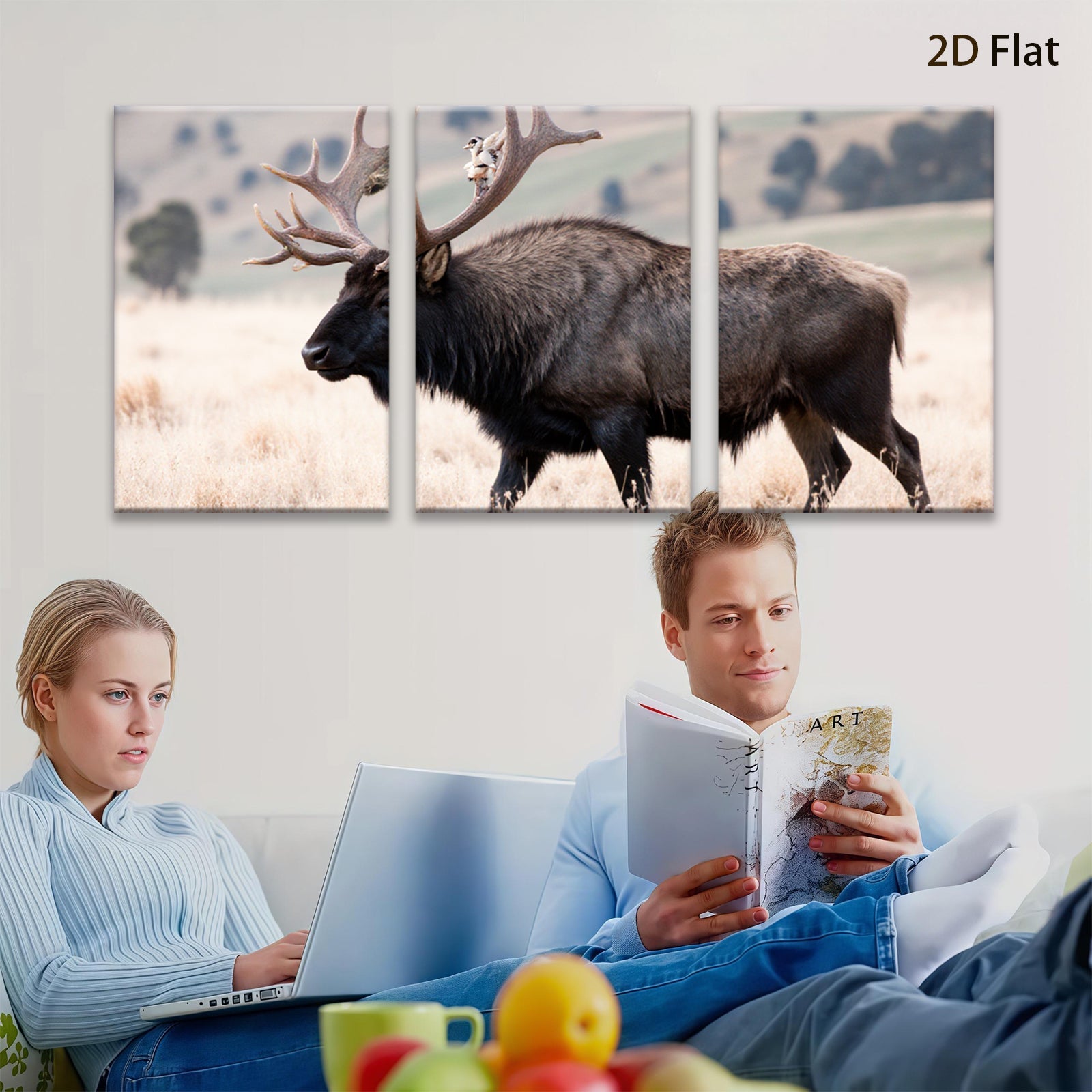 2D flat 1pc Majestic Elk Portrait Wildlife Canvas Wall Art for Living Room Bedroom Home Decor Farmhouse Style Modern Rustic Gallery Wrapped