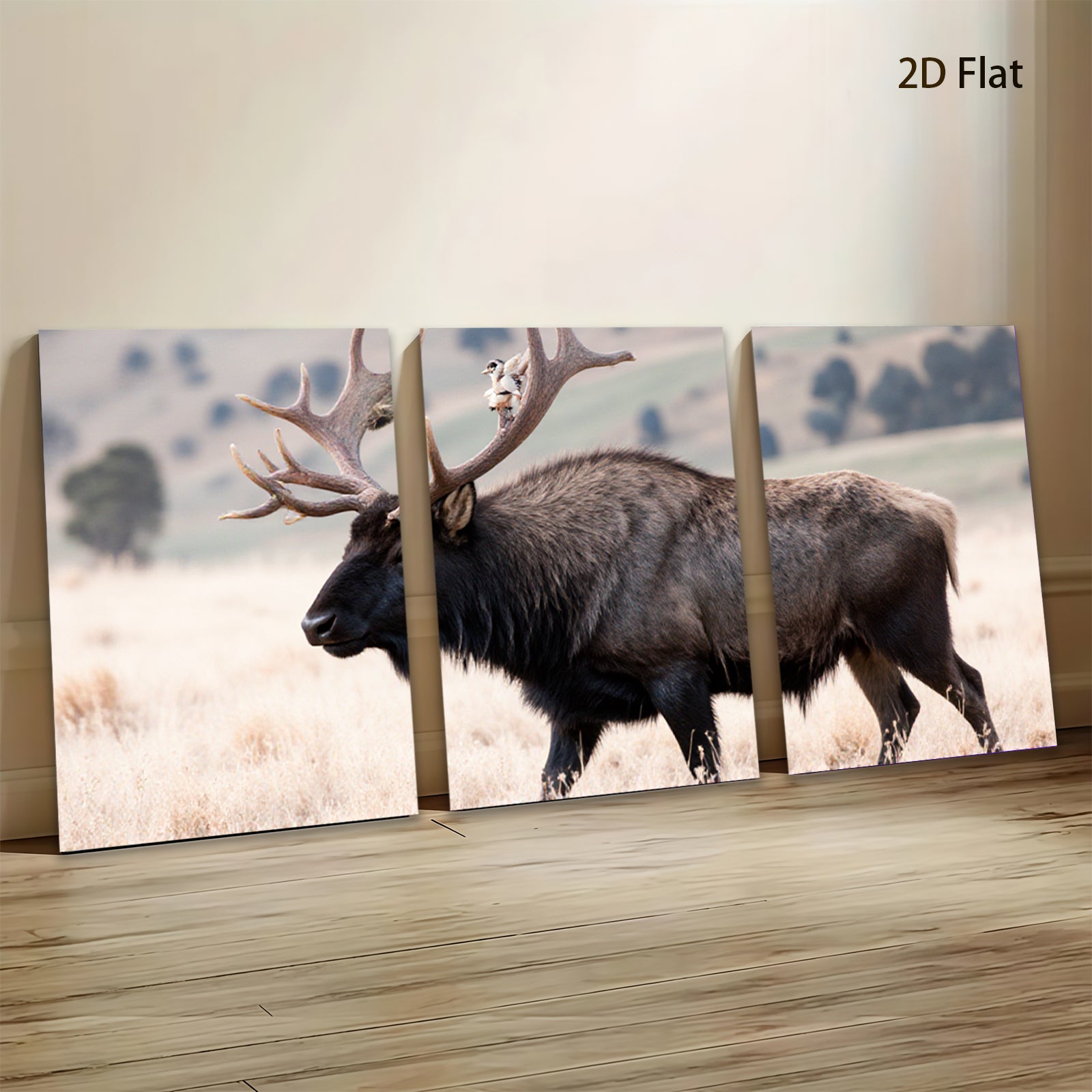 2D flat 1pc Majestic Elk Portrait Wildlife Canvas Wall Art for Living Room Bedroom Home Decor Farmhouse Style Modern Rustic Gallery Wrapped