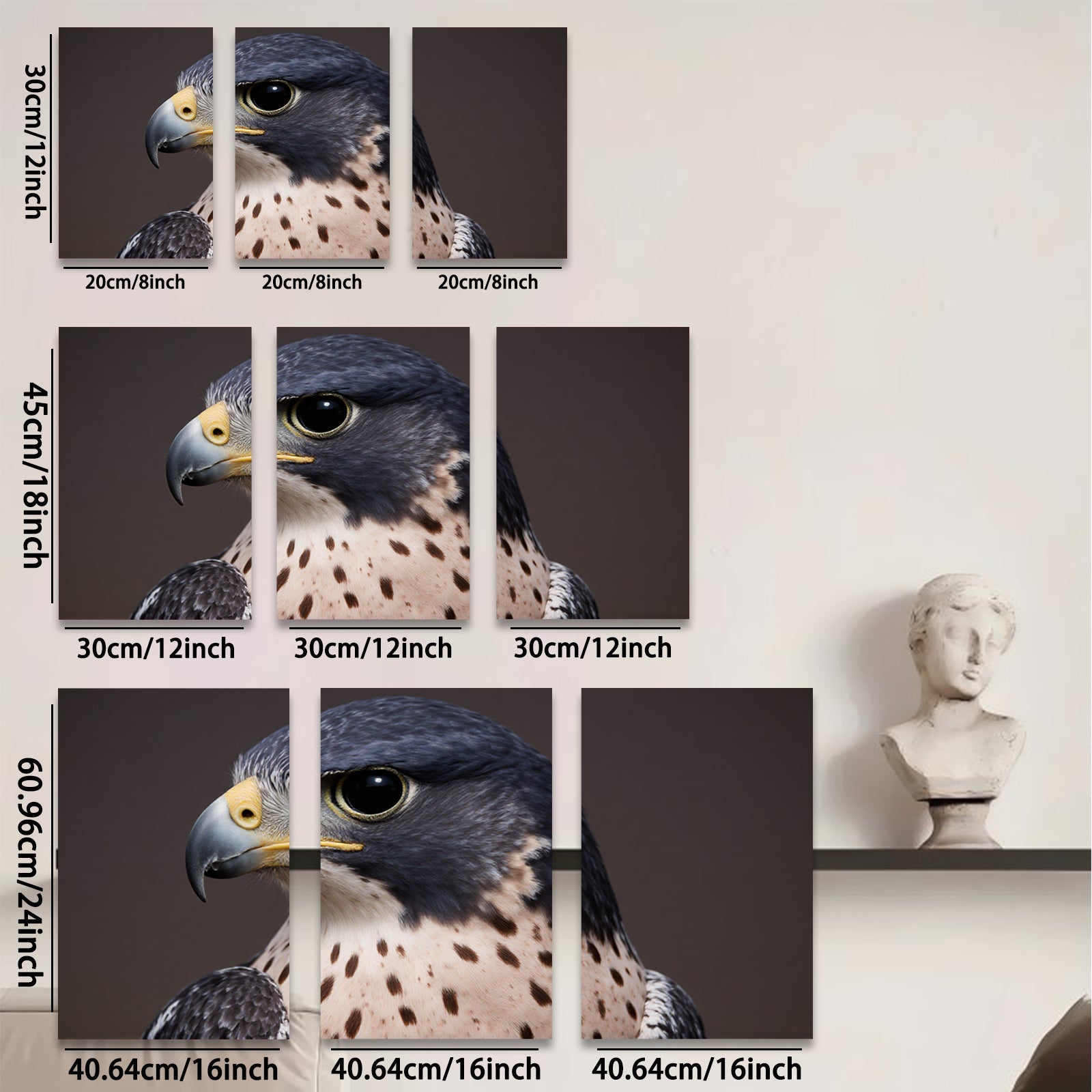 2D flat 1pc Majestic Falcon Portrait Wildlife Art Canvas Print for Living Room Bedroom Gallery Wall Decor Farmhouse Style Modern Minimalist