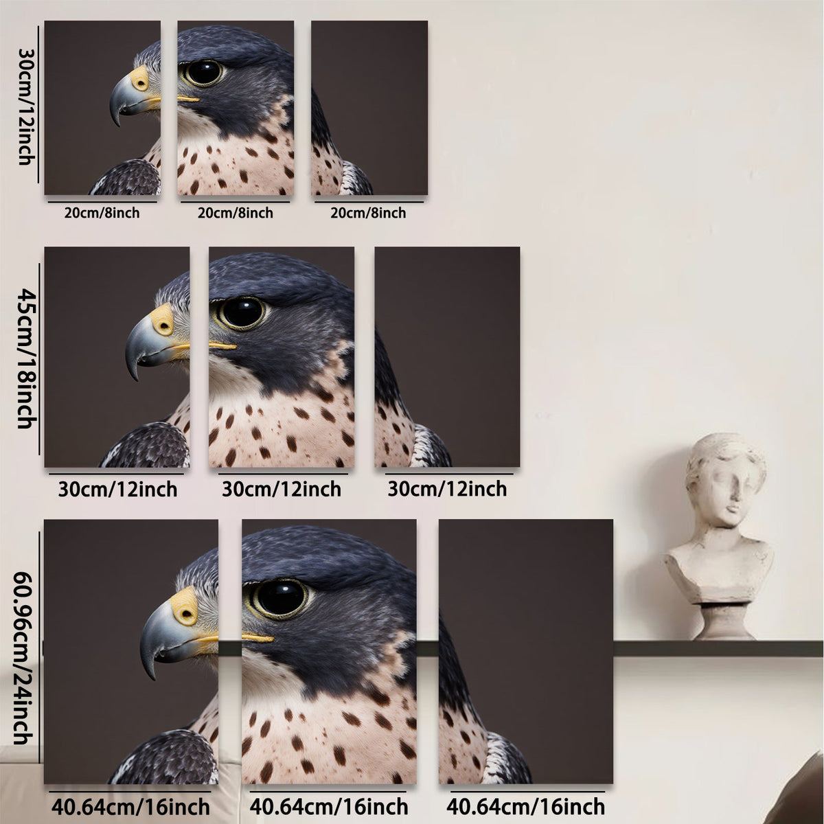 2D flat 1pc Majestic Falcon Portrait Wildlife Art Canvas Print for Living Room Bedroom Gallery Wall Decor Farmhouse Style Modern Minimalist