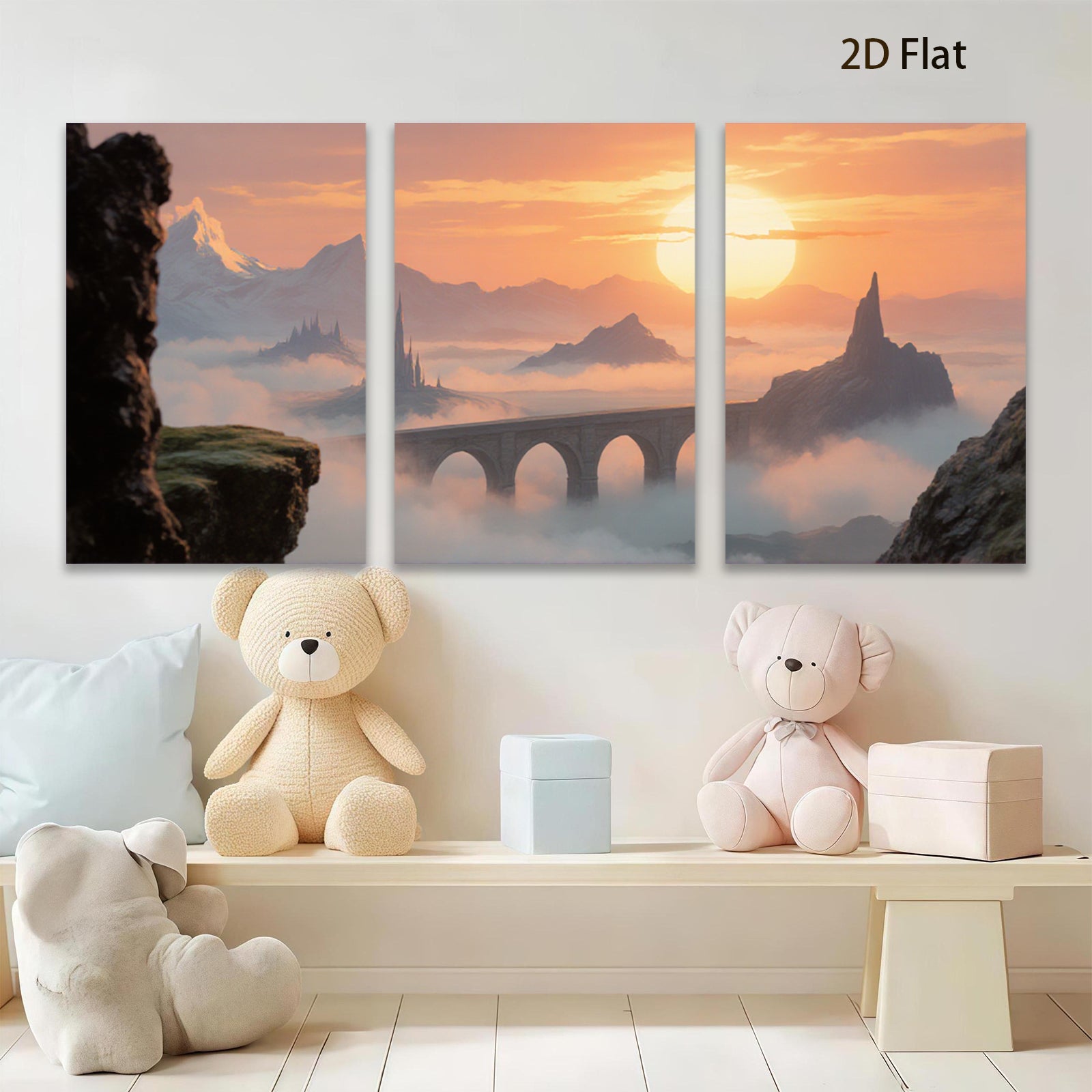 2D flat 1pc Majestic Fantasy Bridge Above Clouds Dreamscape Wall Art Decor Living Room Bedroom Modern Farmhouse Gallery Wrapped Canvas Prints