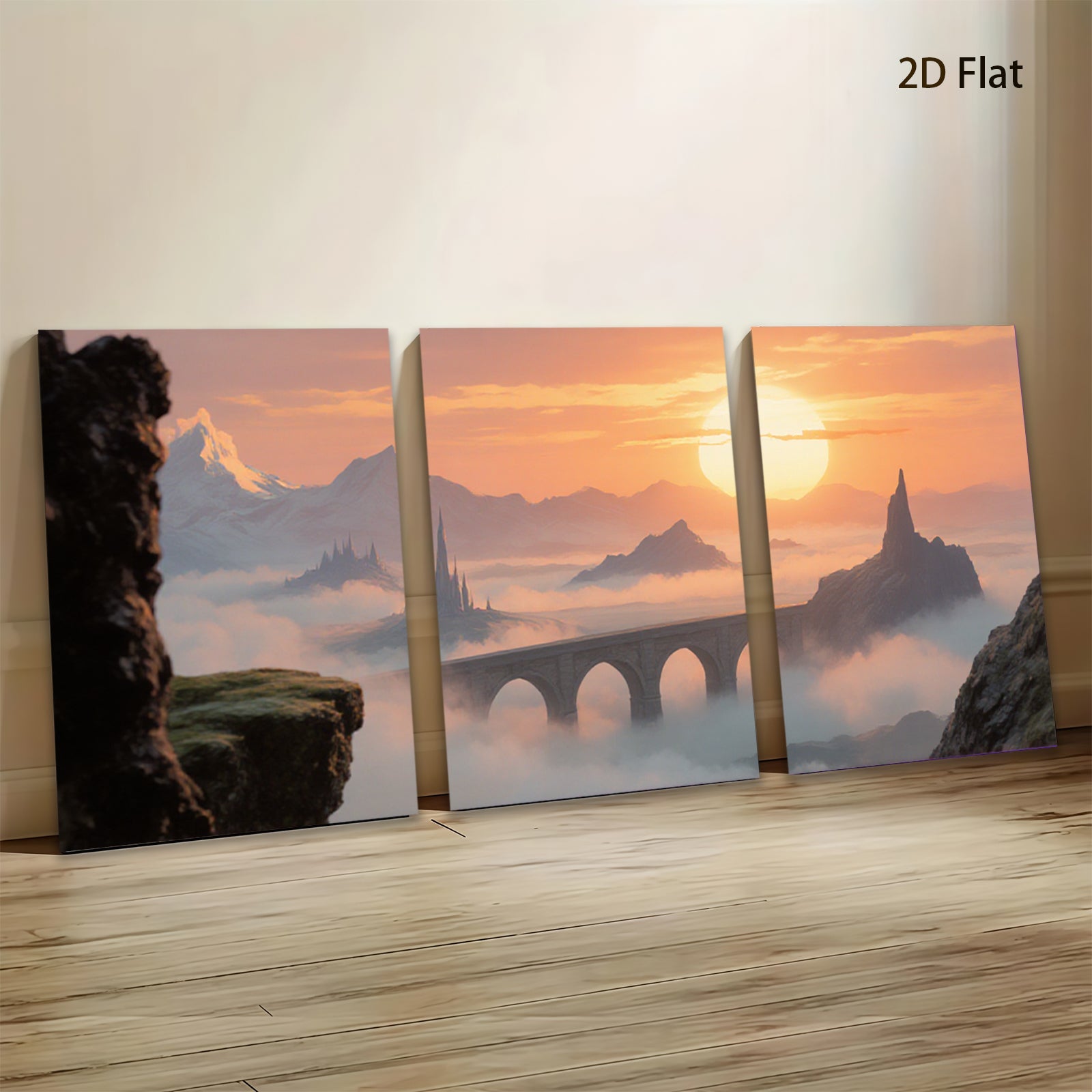 2D flat 1pc Majestic Fantasy Bridge Above Clouds Dreamscape Wall Art Decor Living Room Bedroom Modern Farmhouse Gallery Wrapped Canvas Prints