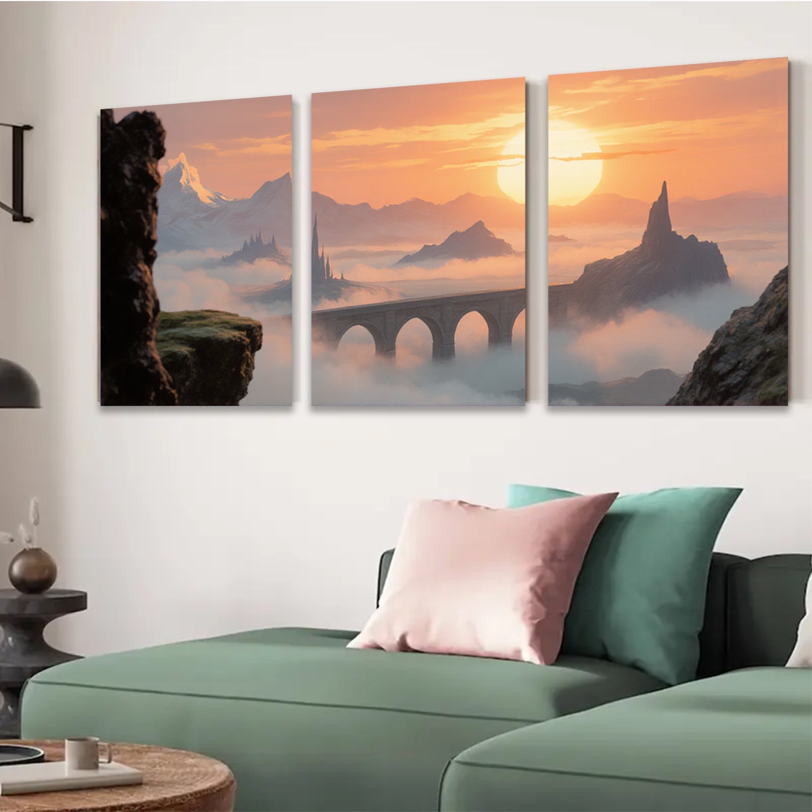 2D flat 1pc Majestic Fantasy Bridge Above Clouds Dreamscape Wall Art Decor Living Room Bedroom Modern Farmhouse Gallery Wrapped Canvas Prints