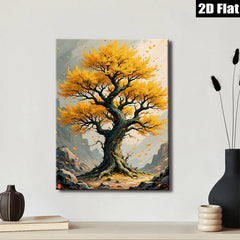 2D flat 1pc Majestic Golden Autumn Tree Landscape Wall Art Prints for Living Room Bedroom Home Decor Canvas Painting Large Size Modern Farmhouse Style