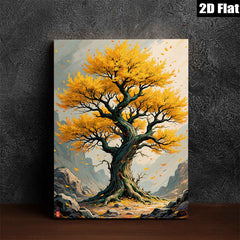 2D flat 1pc Majestic Golden Autumn Tree Landscape Wall Art Prints for Living Room Bedroom Home Decor Canvas Painting Large Size Modern Farmhouse Style