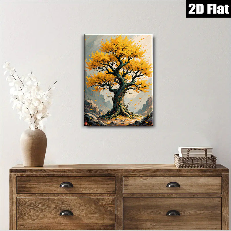 2D flat 1pc Majestic Golden Autumn Tree Landscape Wall Art Prints for Living Room Bedroom Home Decor Canvas Painting Large Size Modern Farmhouse Style
