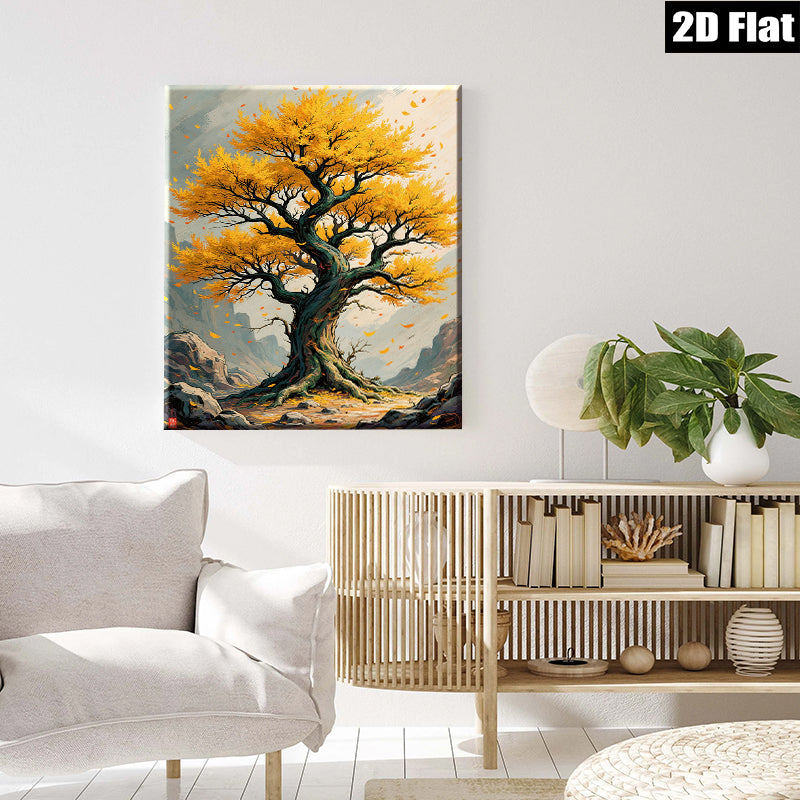 2D flat 1pc Majestic Golden Autumn Tree Landscape Wall Art Prints for Living Room Bedroom Home Decor Canvas Painting Large Size Modern Farmhouse Style